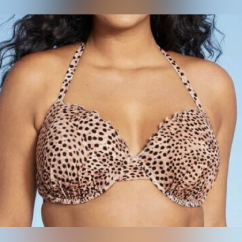SHADE & SHORE Animal Cheetah Print Bikini Swim Top 34DD